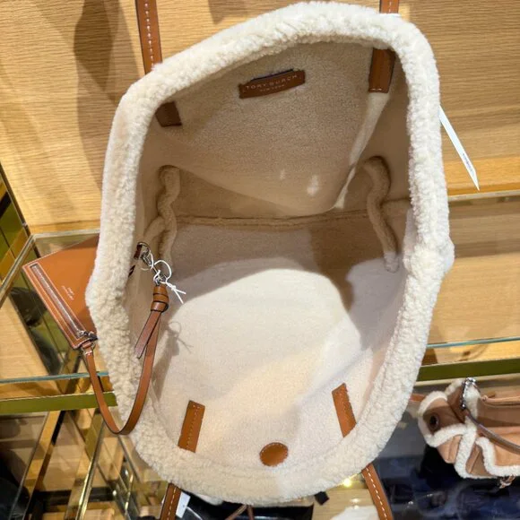 Tory Burch Shearling Tote 170389 Taupe $750 - Picture 7 of 16